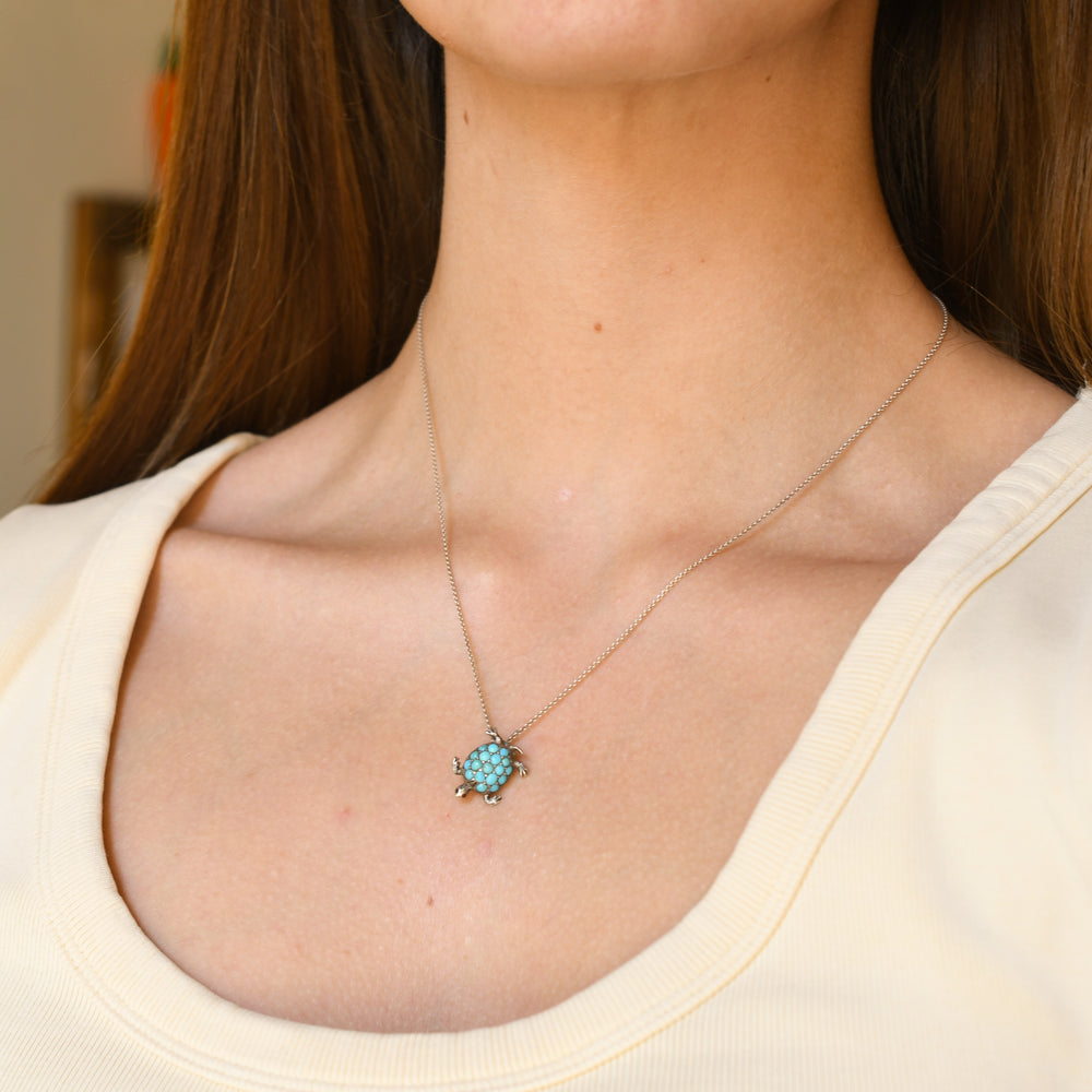 1920's Turquoise & Garnet Mini Turtle Brooch