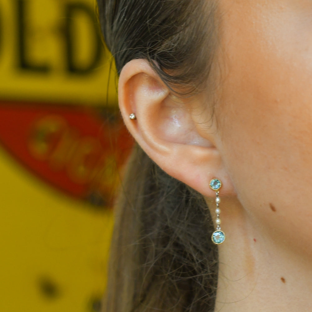 Edwardian Aquamarine & Pearl Drop Earrings