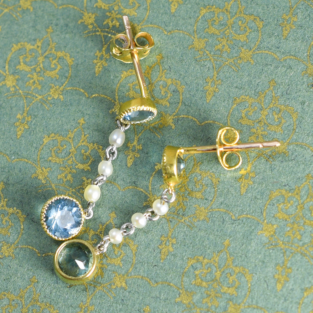 Edwardian Aquamarine & Pearl Drop Earrings