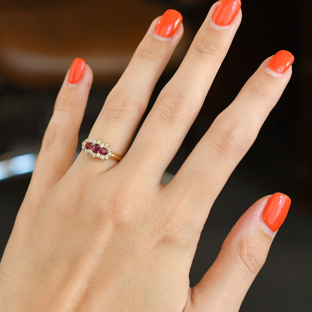 Late Victorian 3-Stone Ruby & Diamond Cluster Ring