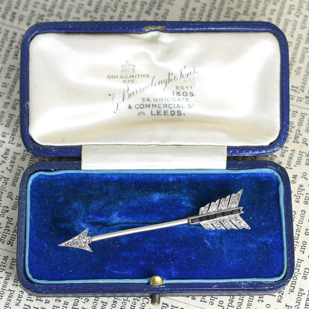 Antique Onyx & Diamond Arrow Jabot Pin