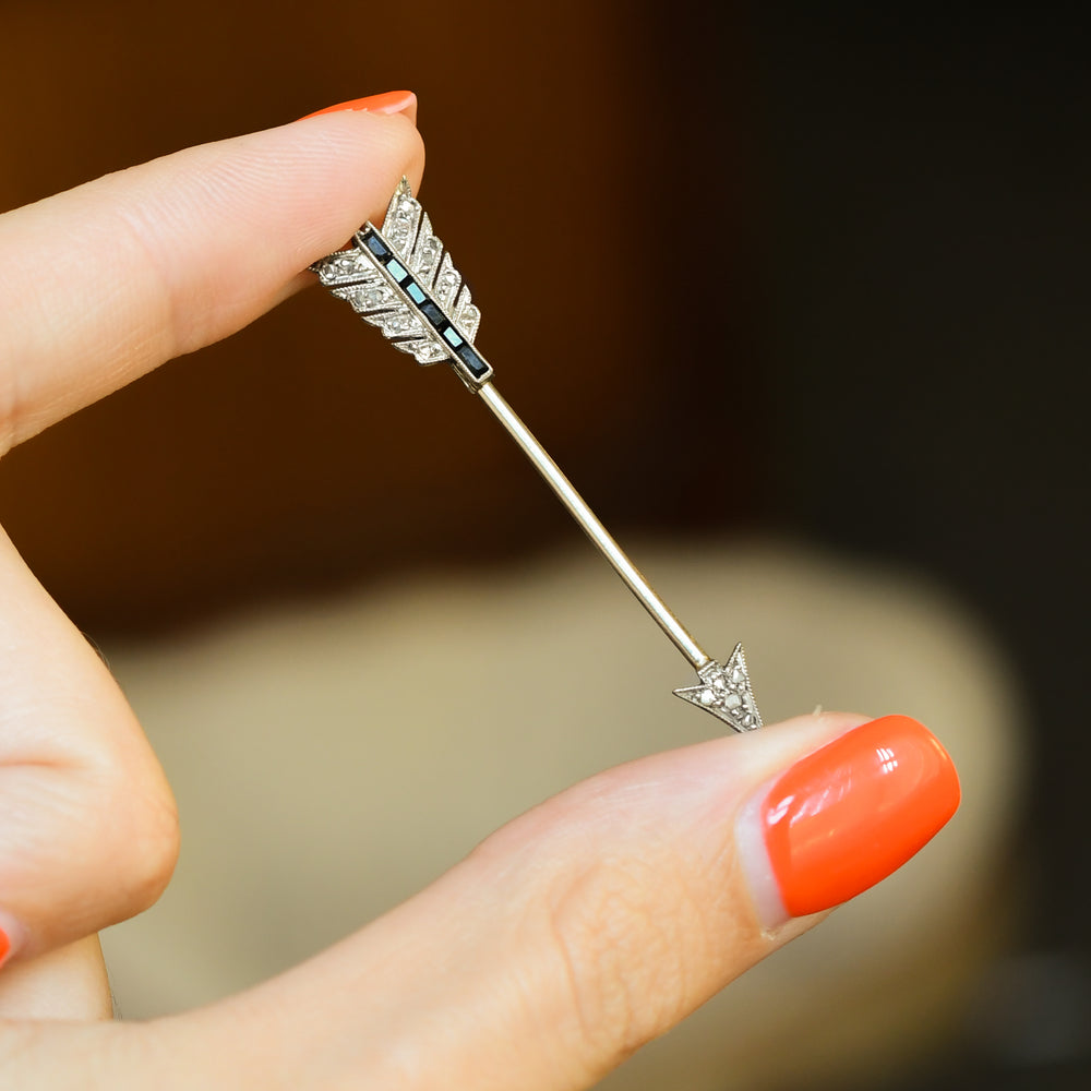 Antique Onyx & Diamond Arrow Jabot Pin