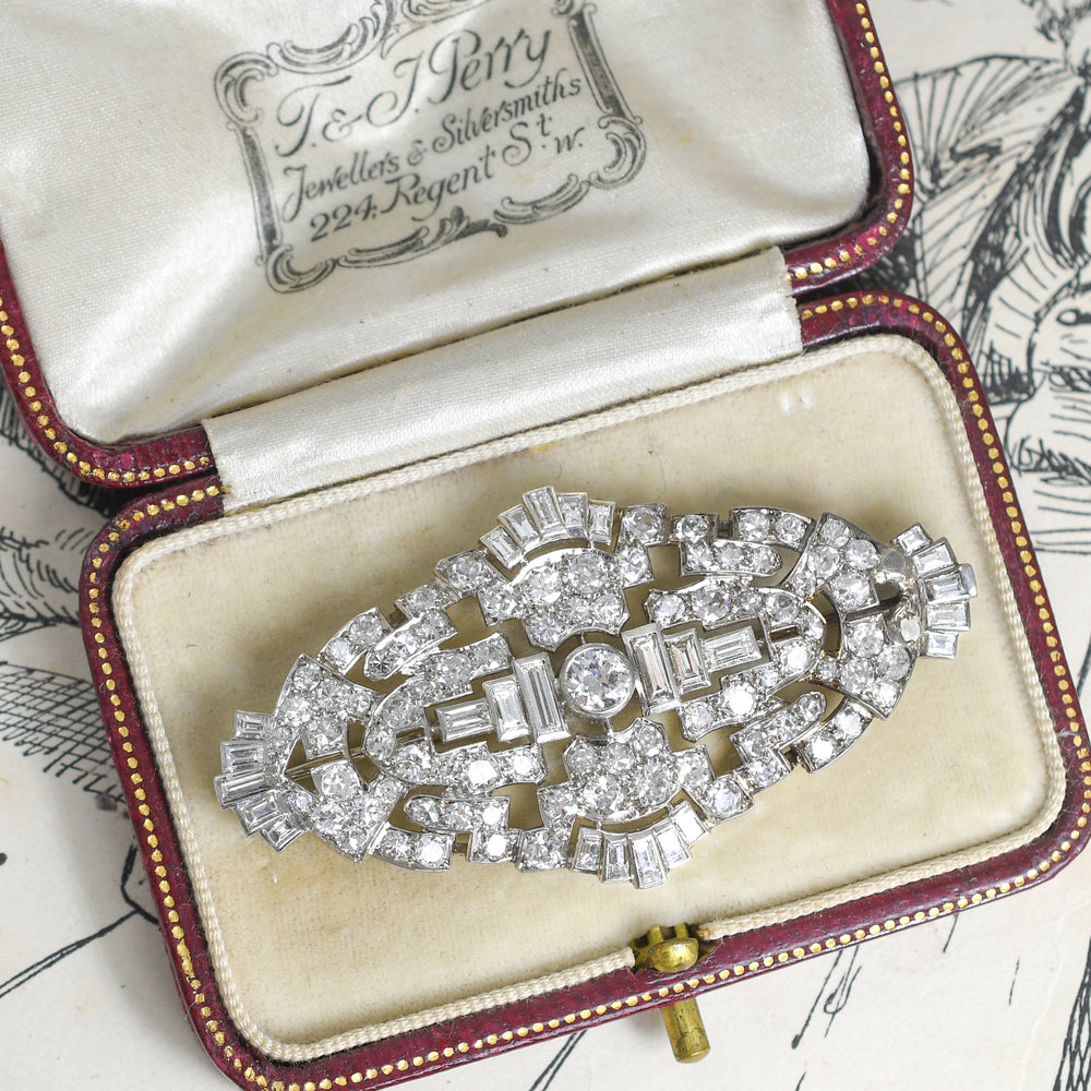Art Deco 5.9ct Diamond Platinum Panel Brooch