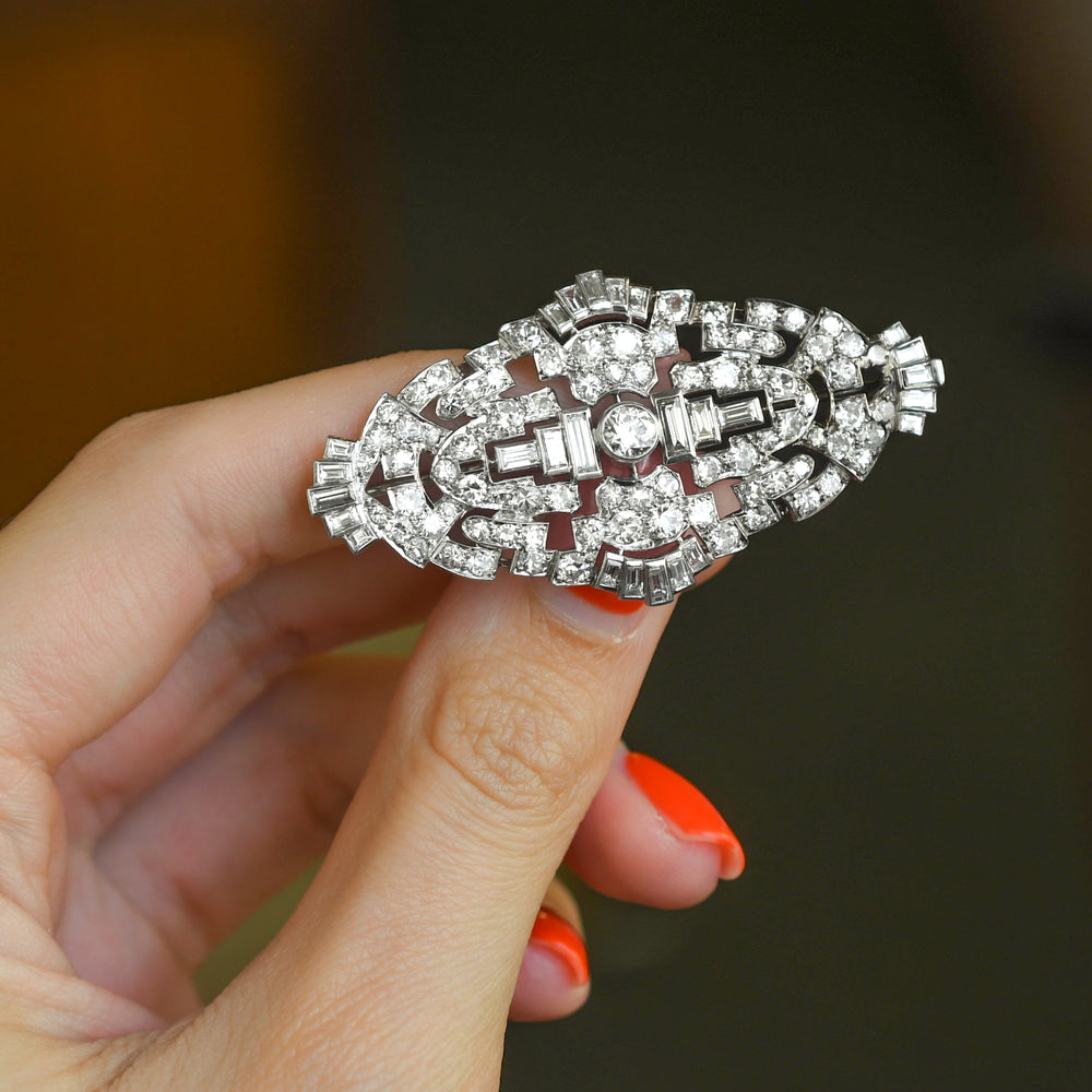 Art Deco 5.9ct Diamond Platinum Panel Brooch