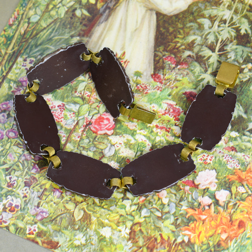Arts & Crafts Enamel Bakelite Flower Bracelet