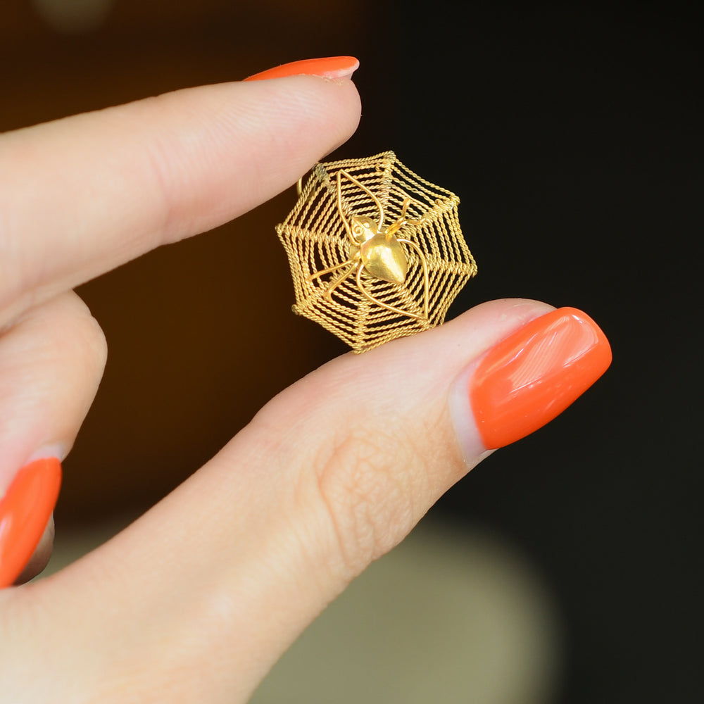 Antique 15k Gold Spider Web Pendant