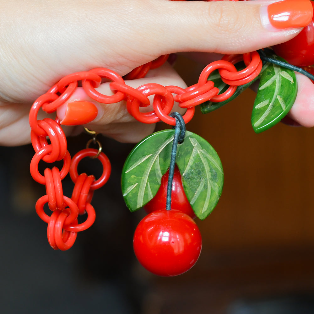 1940's Bakelite Cherry Necklace