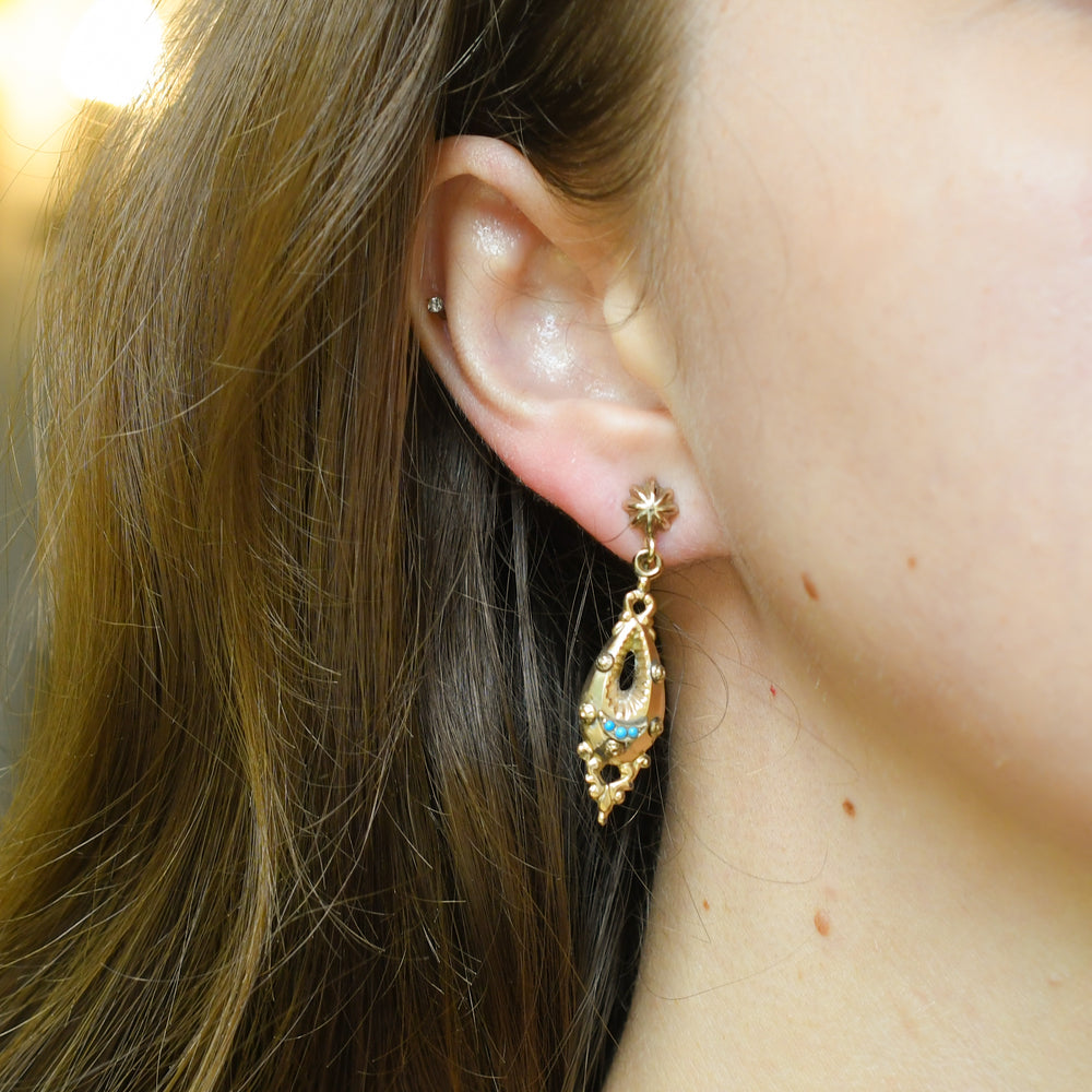 Etruscan Revival Turquoise Drop Earrings
