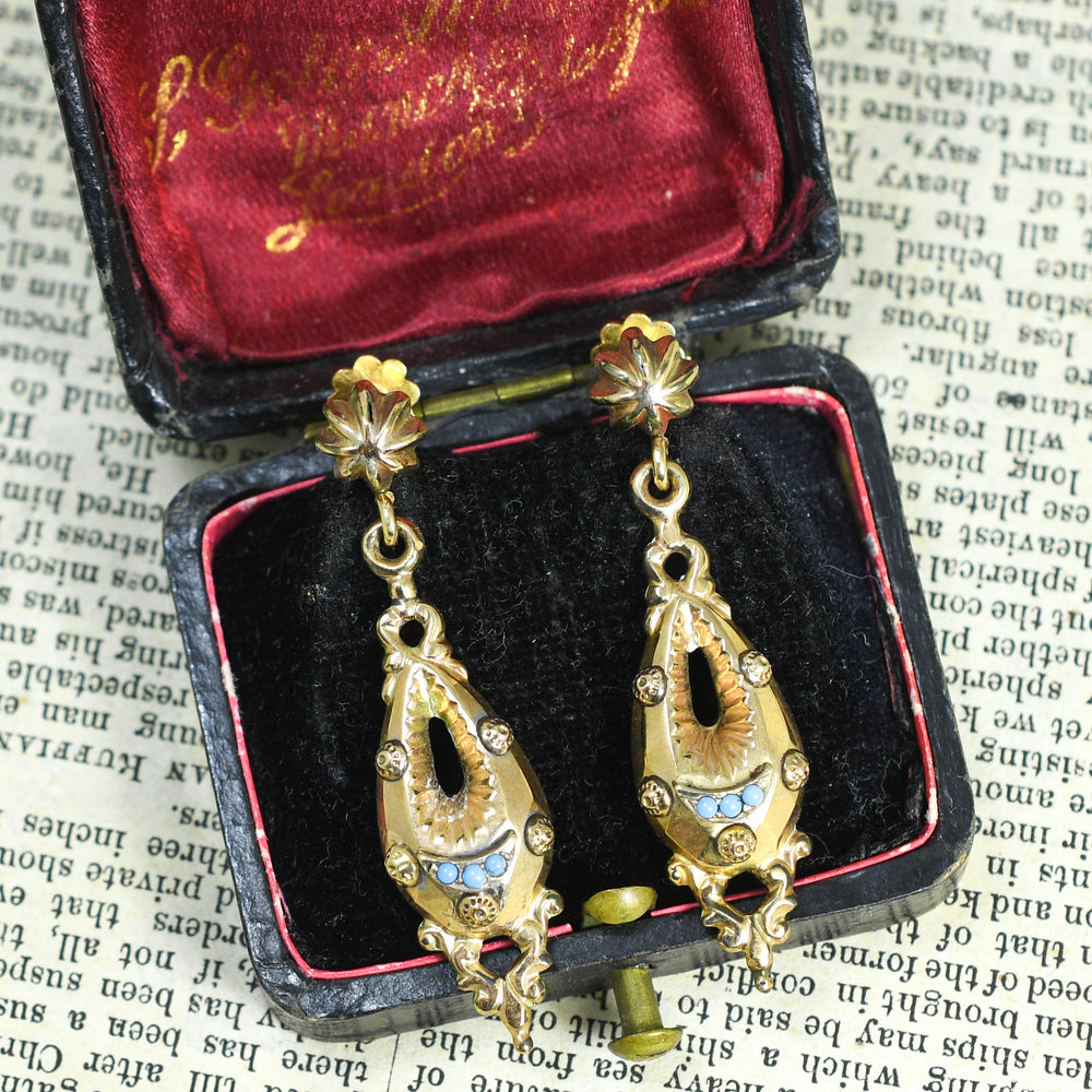 Etruscan Revival Turquoise Drop Earrings
