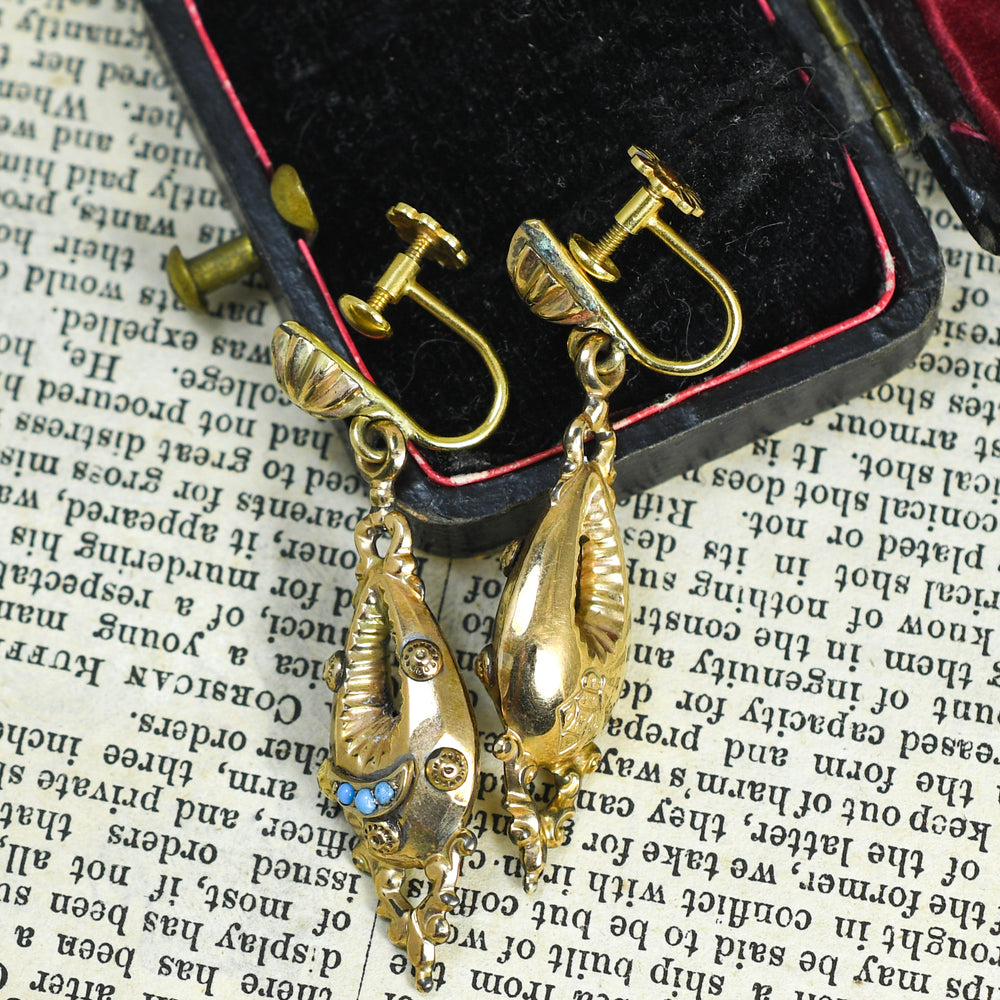 Etruscan Revival Turquoise Drop Earrings