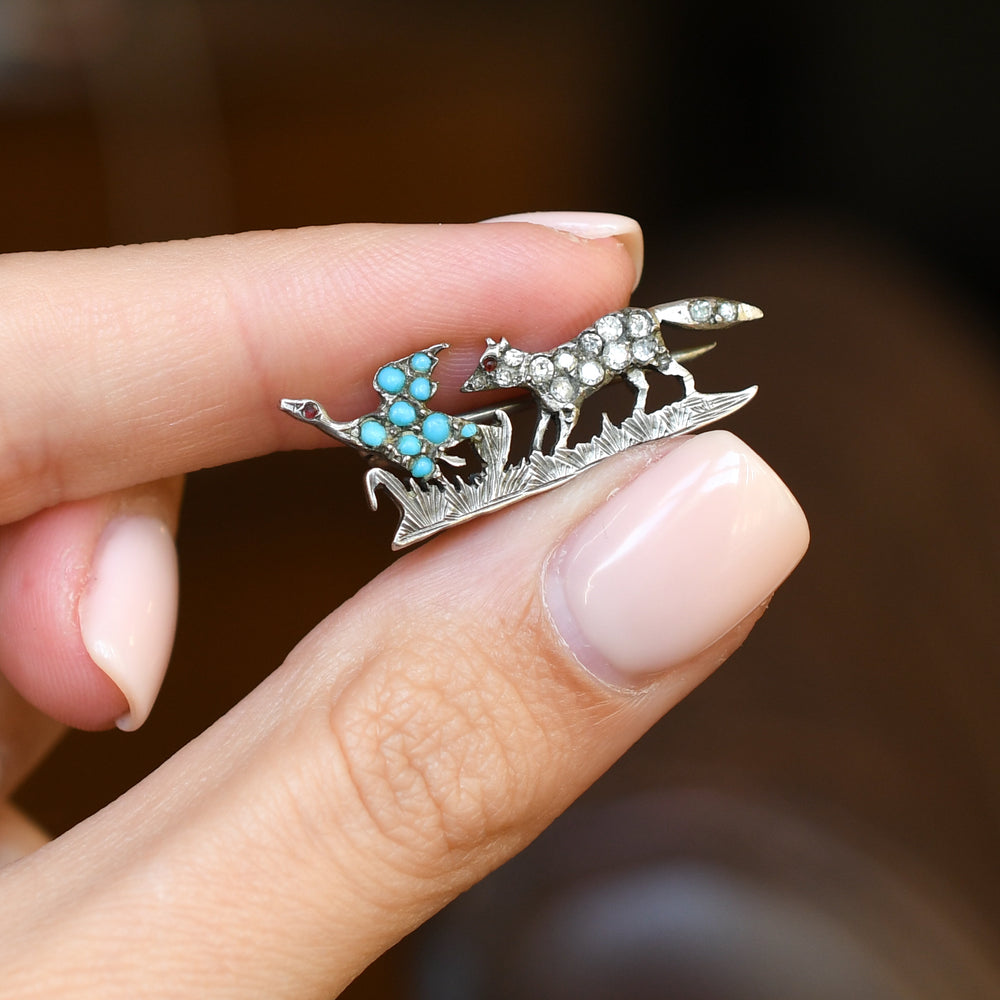 Victorian Fox & Pheasant Brooch