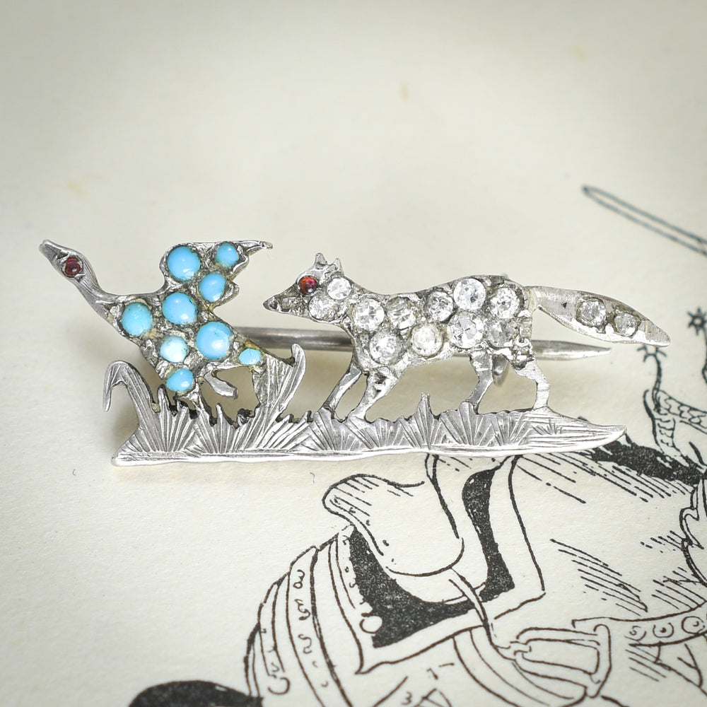 Victorian Fox & Pheasant Brooch