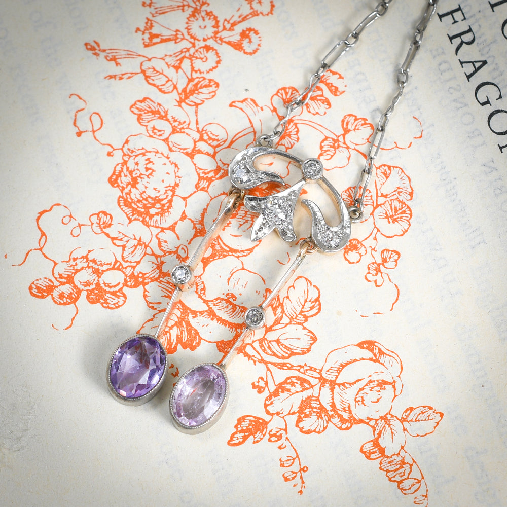 Edwardian Topaz ,Amethyst  & Diamond Negligee Necklace