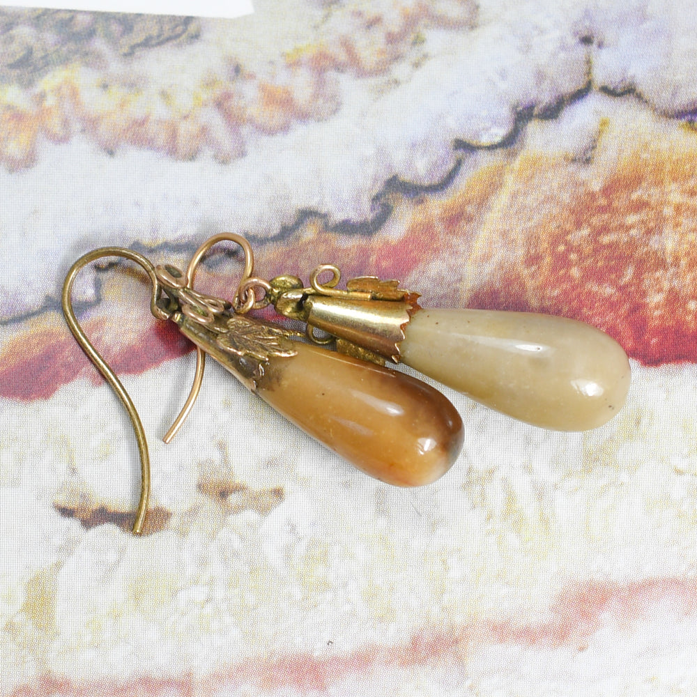 Mid Victorian Agate Teardrop Earrings