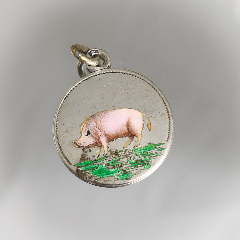 Antique French Enamel Lucky Pig Charm