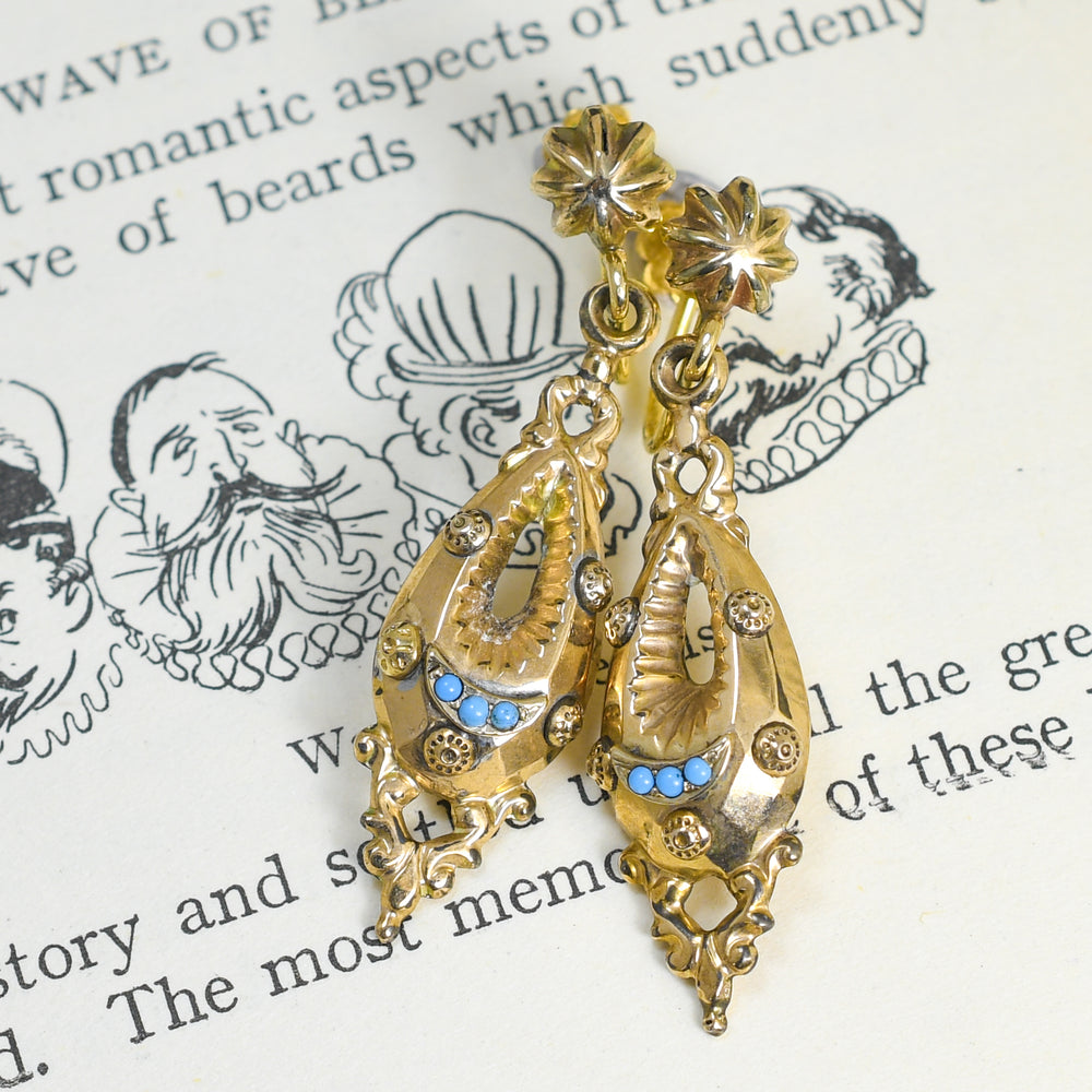 Etruscan Revival Turquoise Drop Earrings