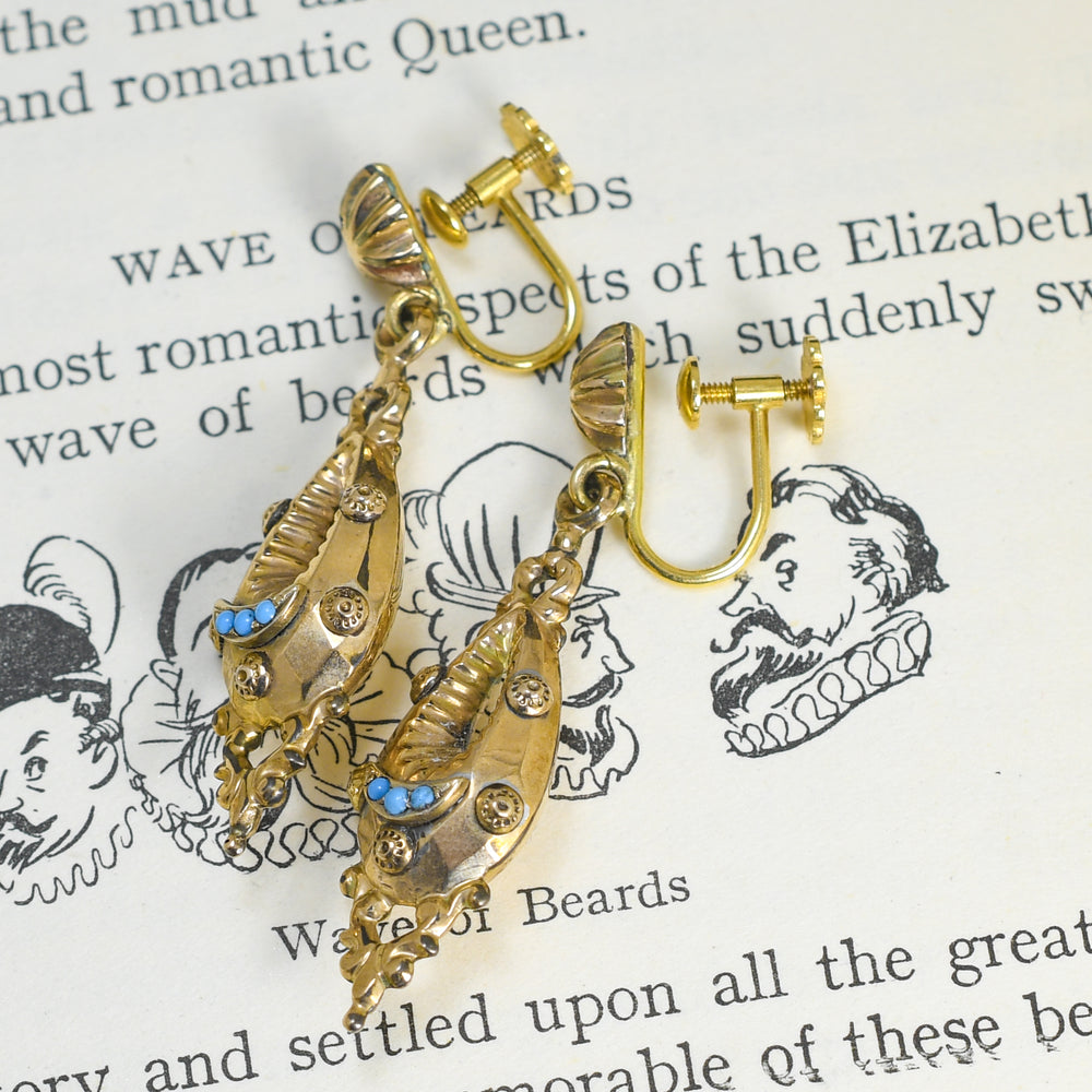 Etruscan Revival Turquoise Drop Earrings