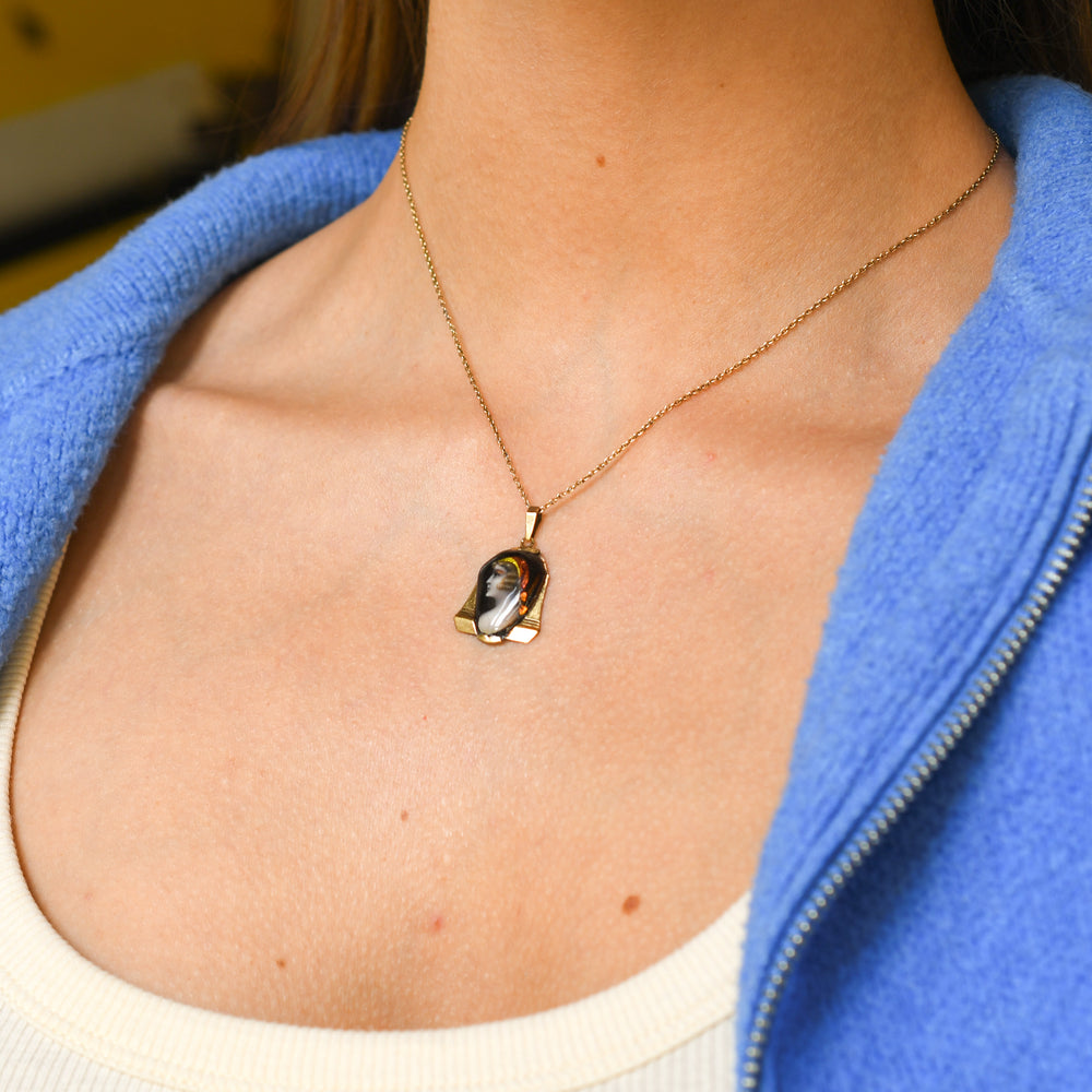 1920's French Limoges Enamel Portrait Pendant