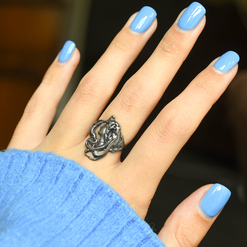 Art Nouveau Sterling Silver Maidens Head Ring