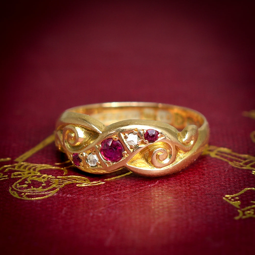Edwardian Ruby & Diamond Swirled Gypsy Ring