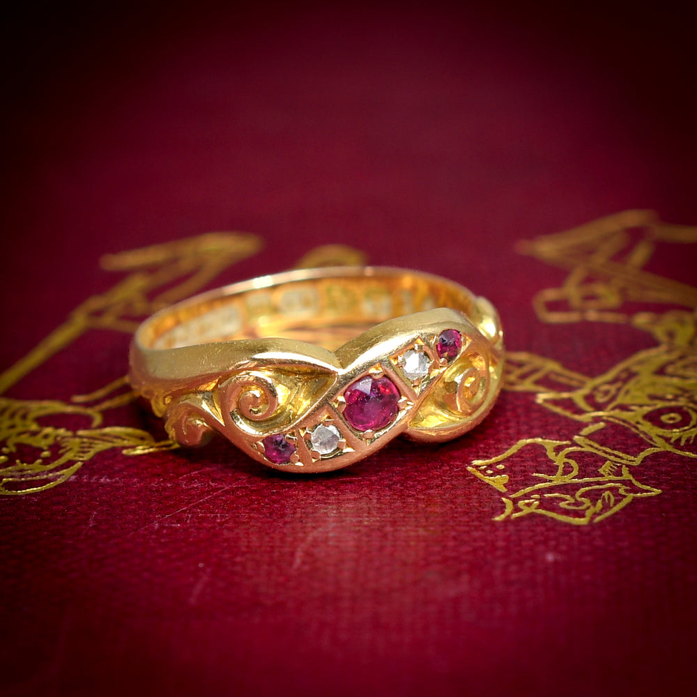 Edwardian Ruby & Diamond Swirled Gypsy Ring
