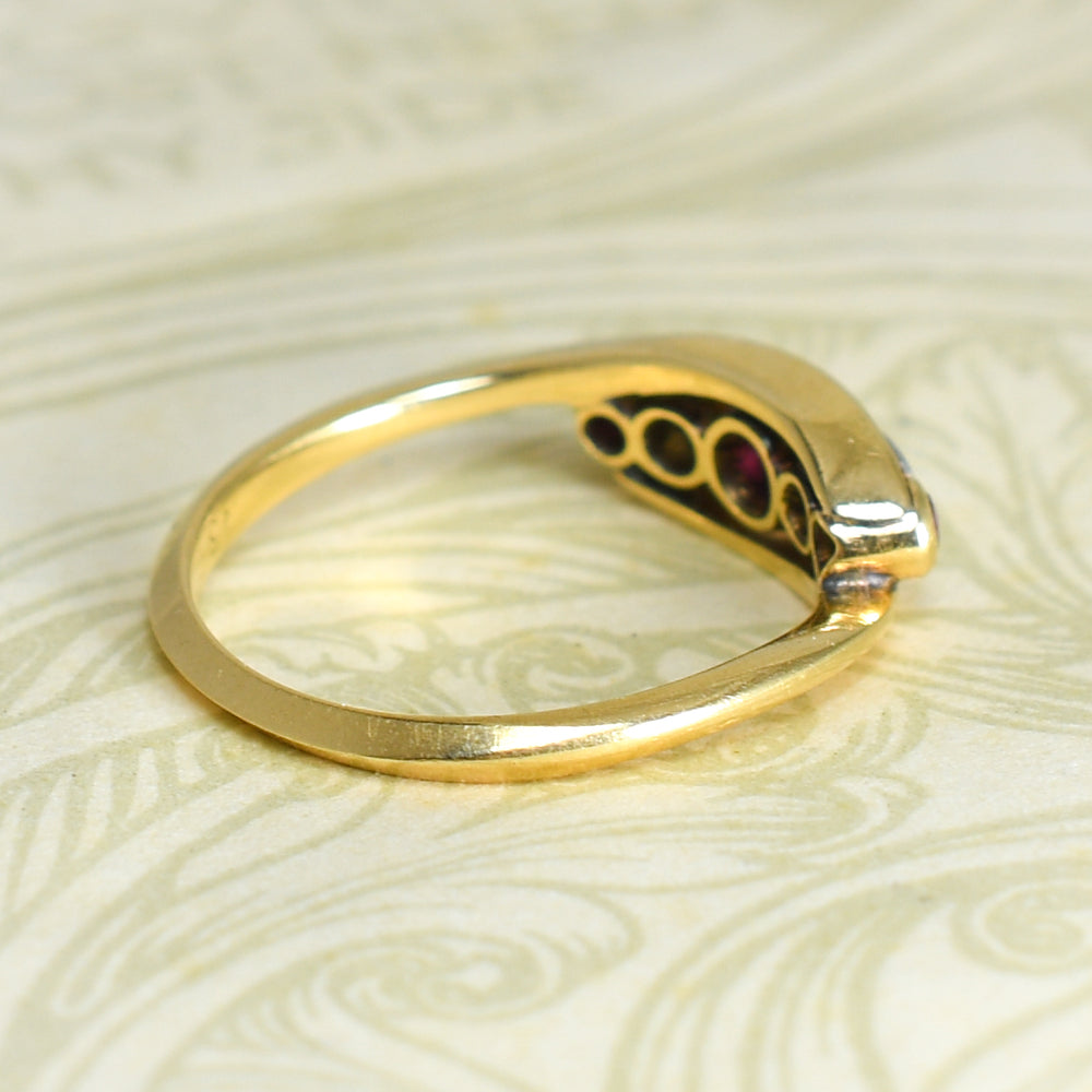 Art Nouveau Ruby & Diamond 5-Stone Crossover Ring
