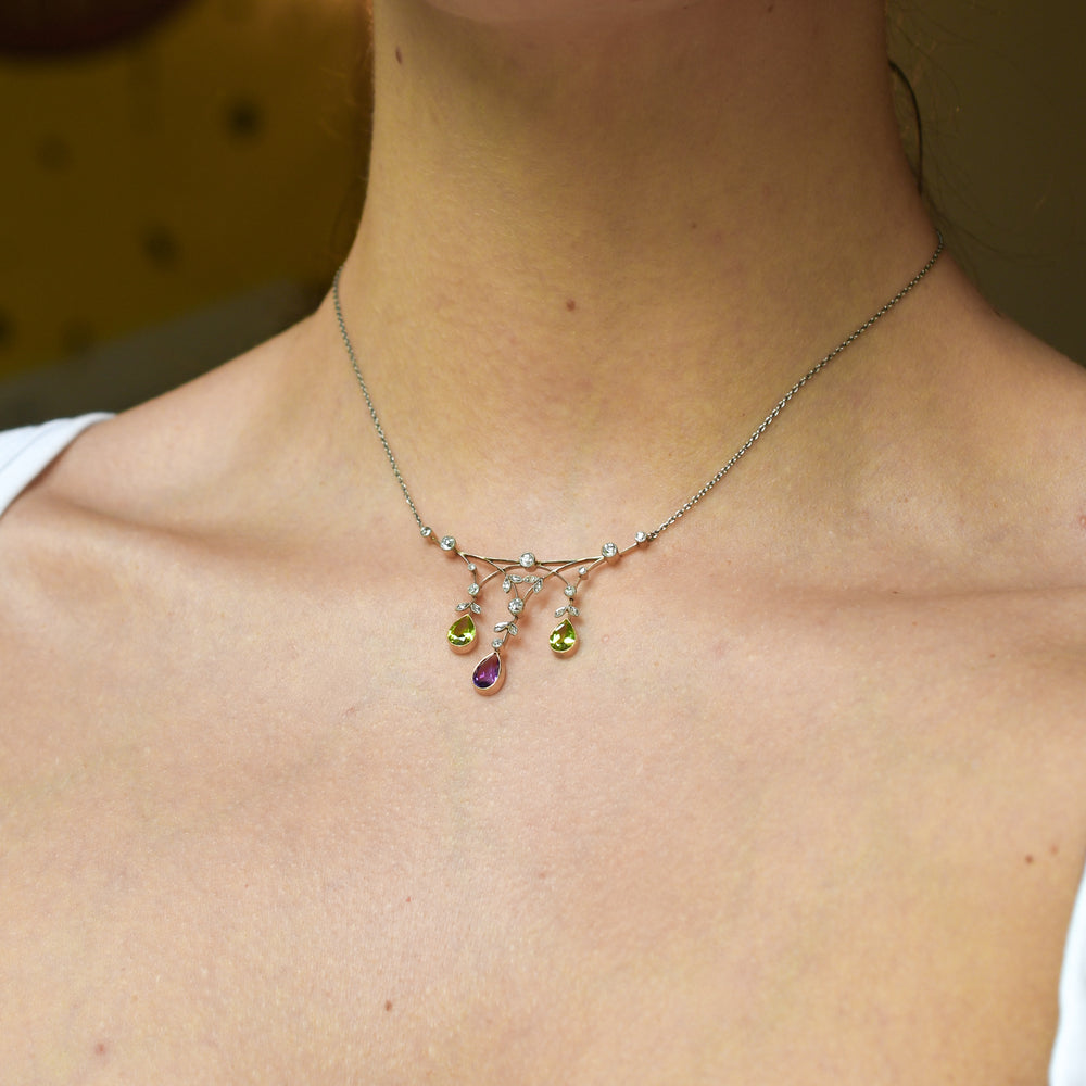 Edwardian Suffragette Multi-Gem Drop Necklace