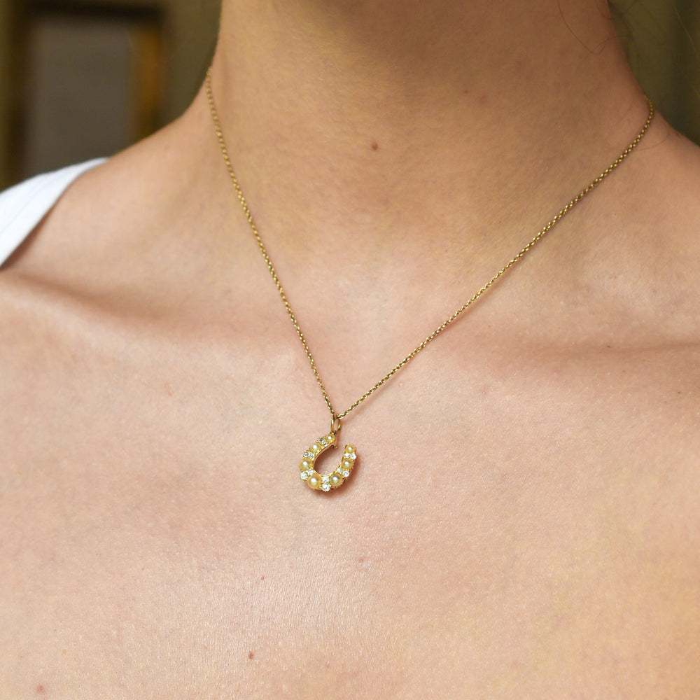 Antique Diamond & Pearl Lucky Horseshoe Pendant