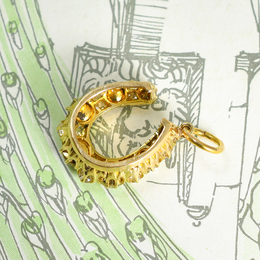 Antique Diamond & Pearl Lucky Horseshoe Pendant