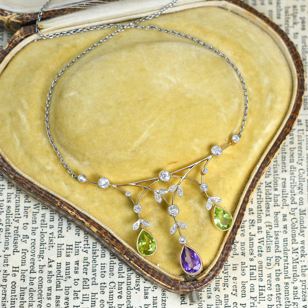 Edwardian Suffragette Multi-Gem Drop Necklace