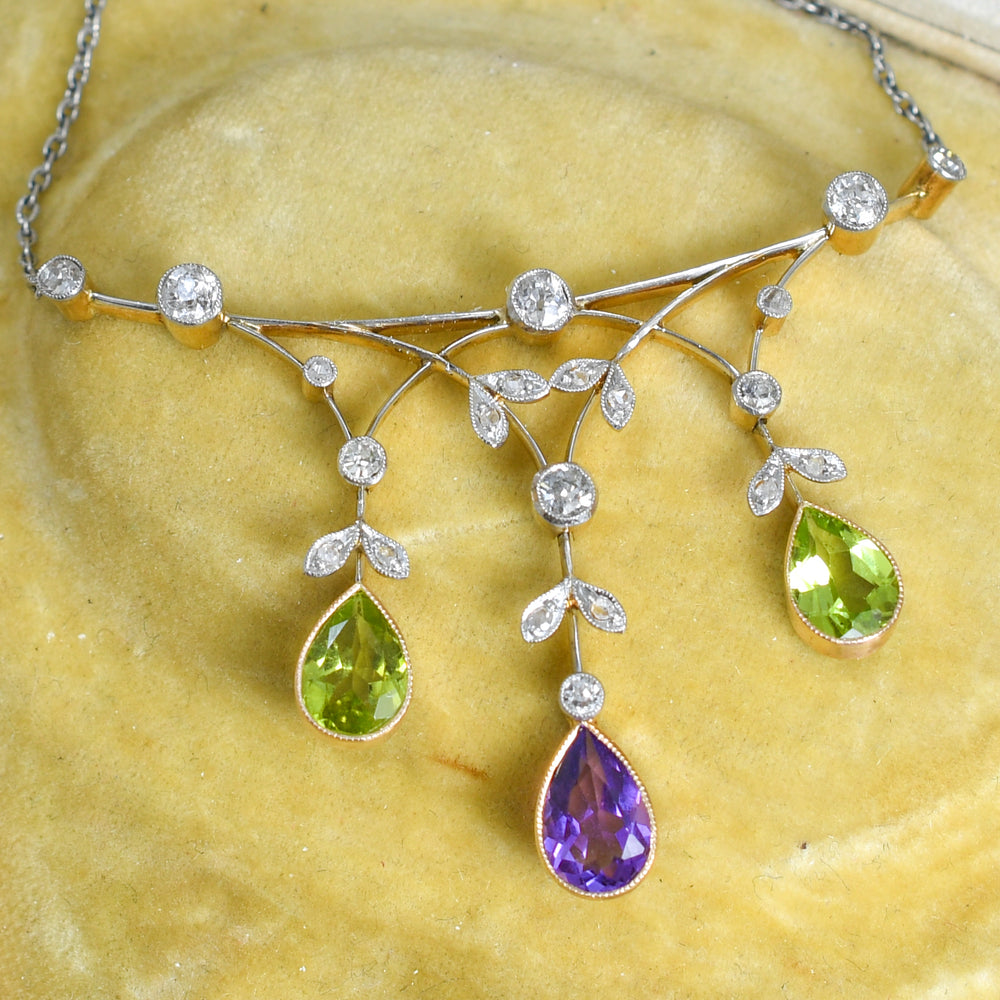 Edwardian Suffragette Multi-Gem Drop Necklace