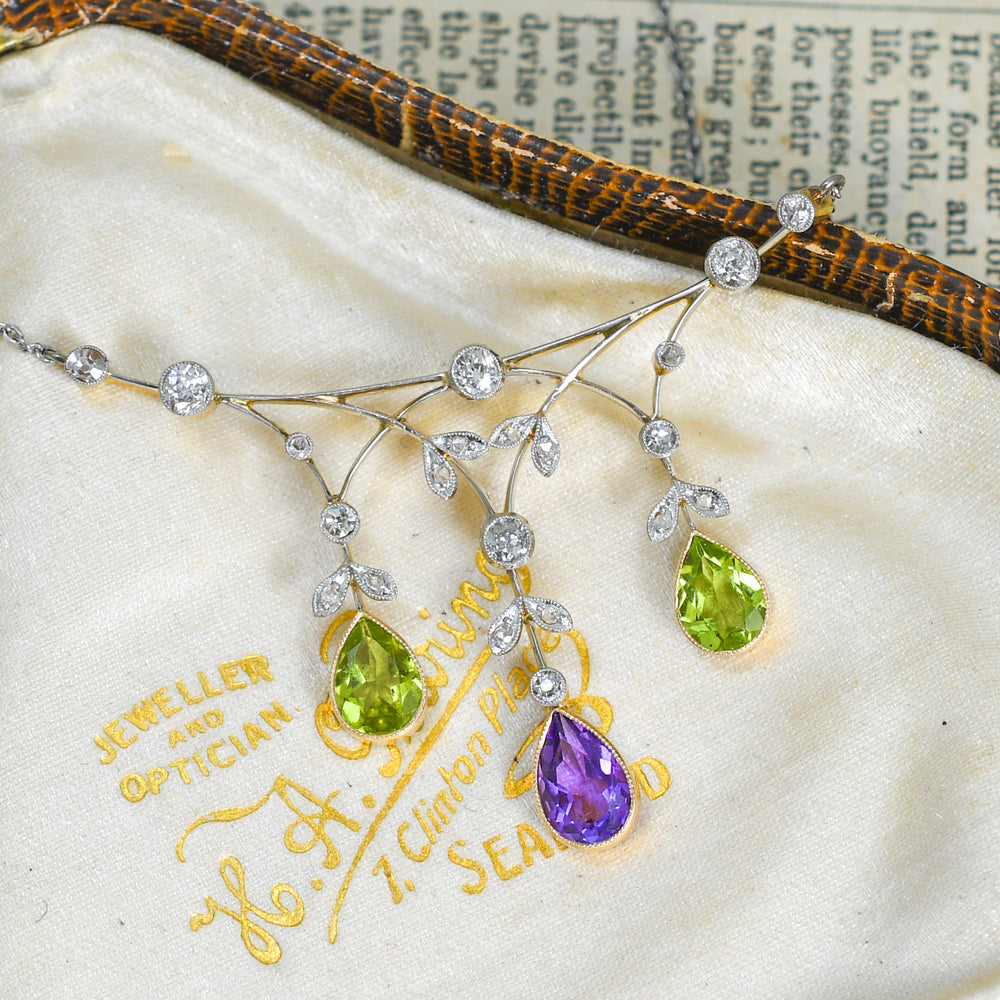Edwardian Suffragette Multi-Gem Drop Necklace
