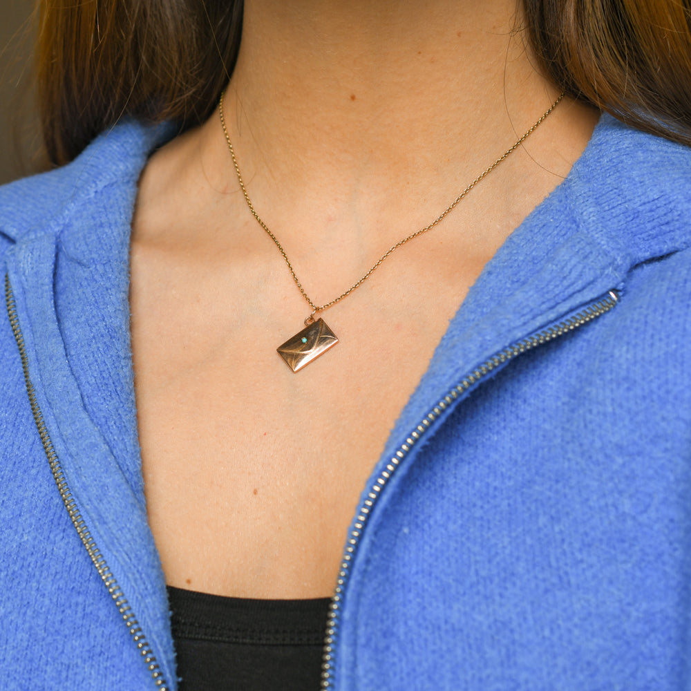 Edwardian 15k Gold Turquoise Envelope Charm
