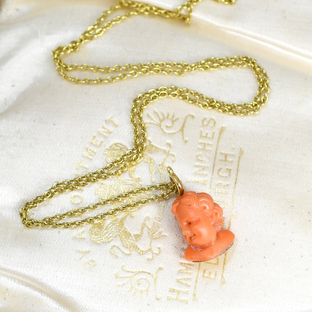 Antique Coral Cherub Charm & Chain