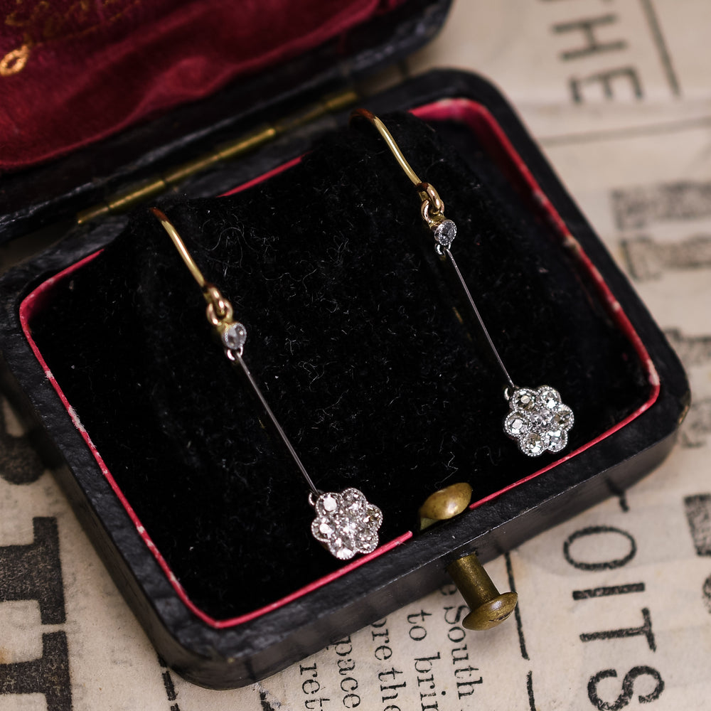Edwardian Diamond Flower Cluster Earrings