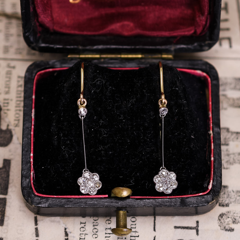 Edwardian Diamond Flower Cluster Earrings