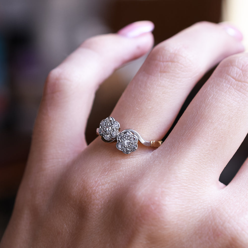 Art Deco Diamond Double Daisy Ring