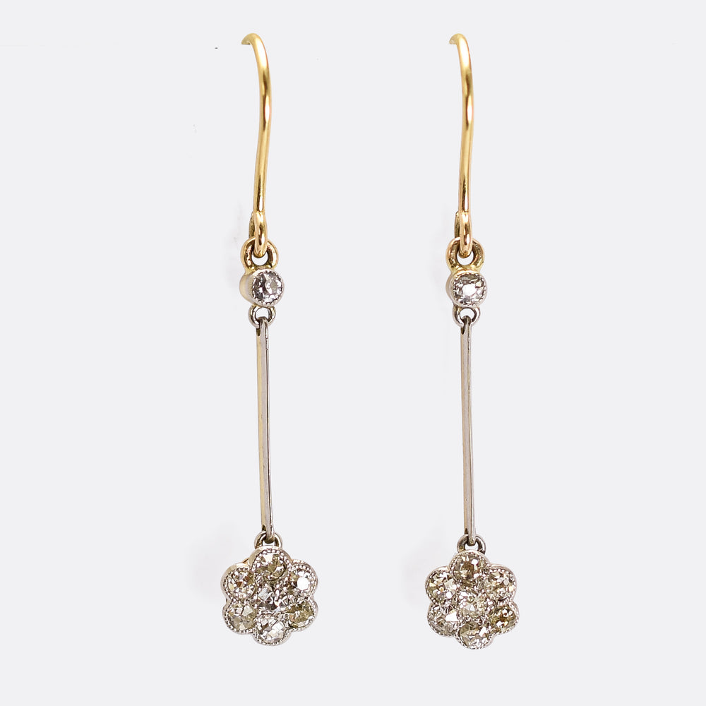 Edwardian Diamond Flower Cluster Earrings