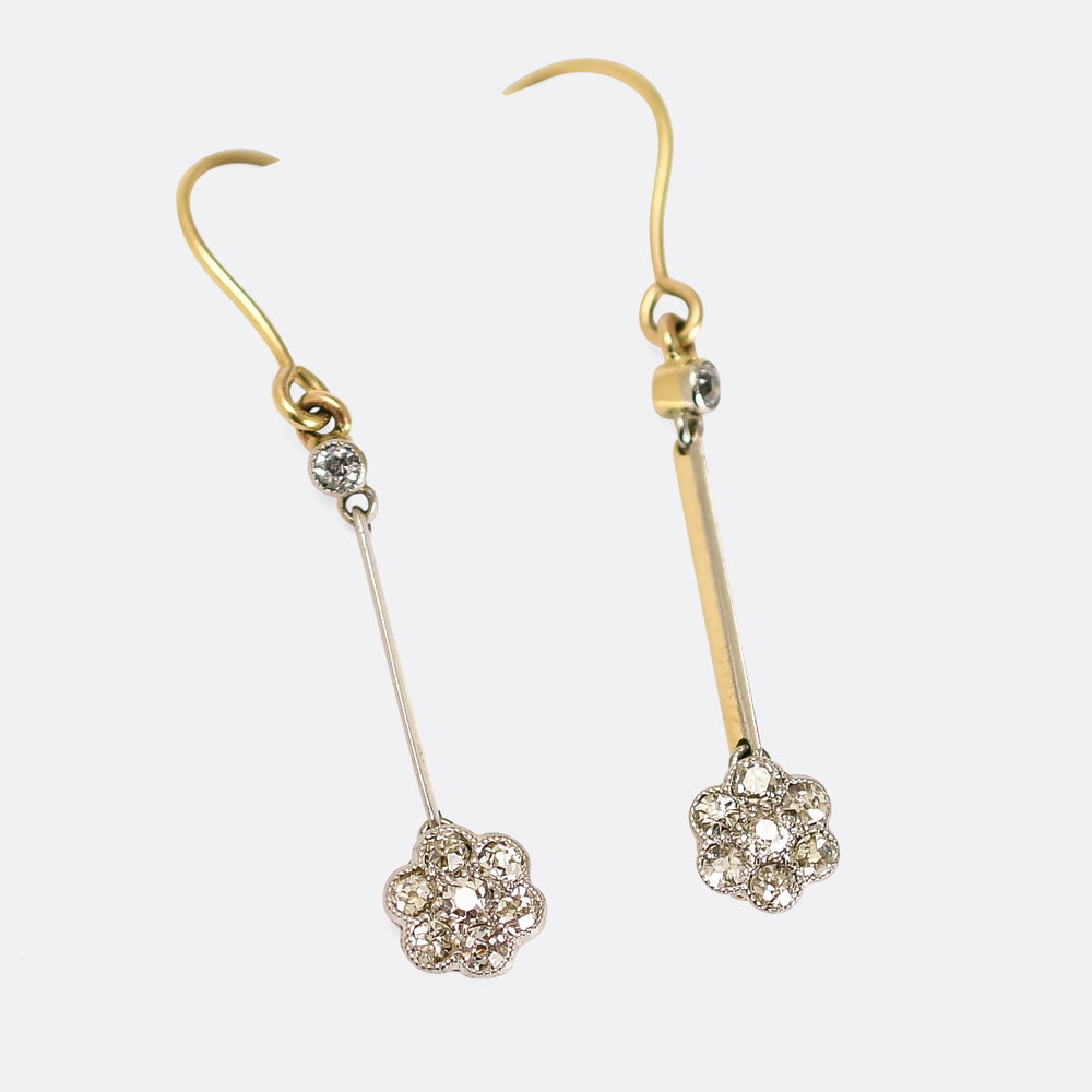 Edwardian Diamond Flower Cluster Earrings