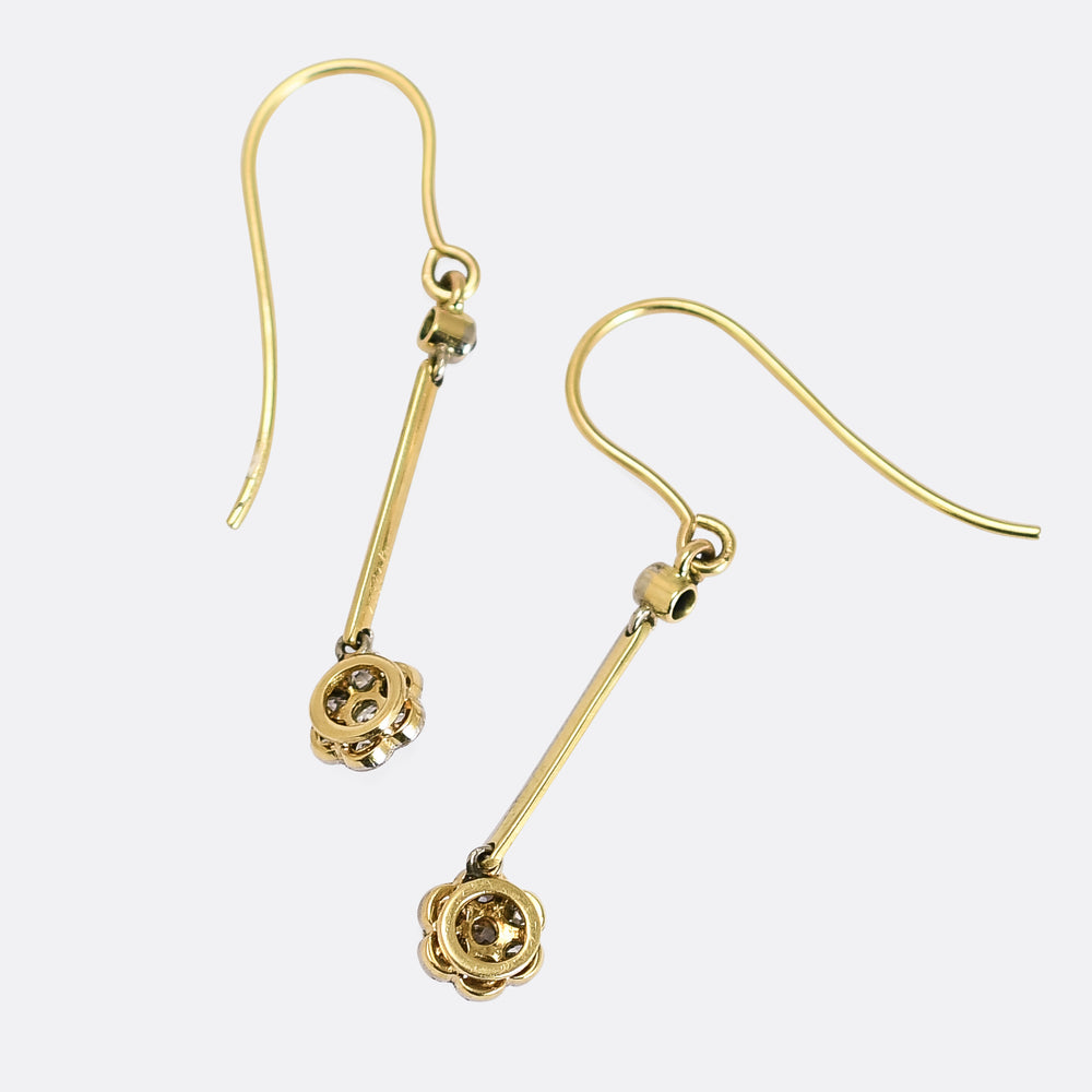 Edwardian Diamond Flower Cluster Earrings