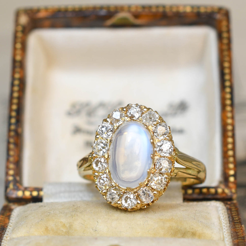 Late Victorian Moonstone & Diamond Cluster Ring