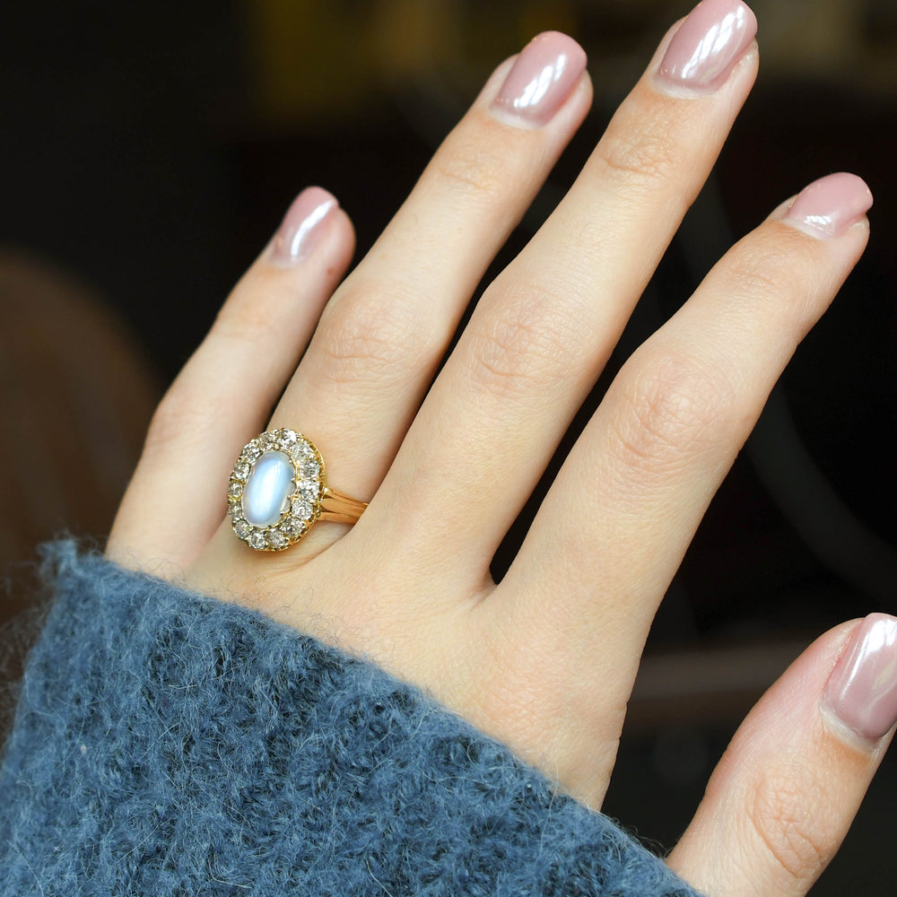 Late Victorian Moonstone & Diamond Cluster Ring