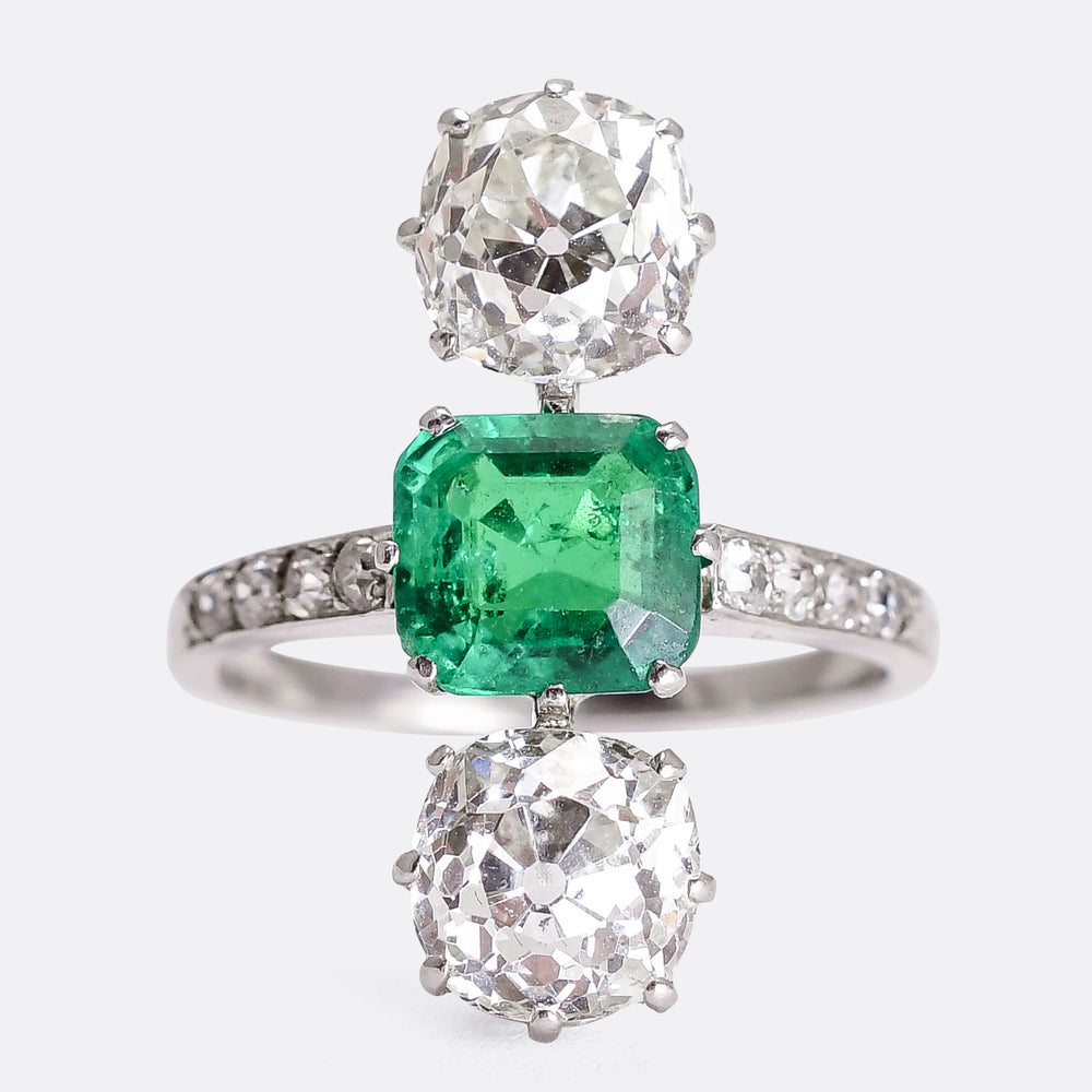 Edwardian Emerald & Diamond North-South Trilogy Ring