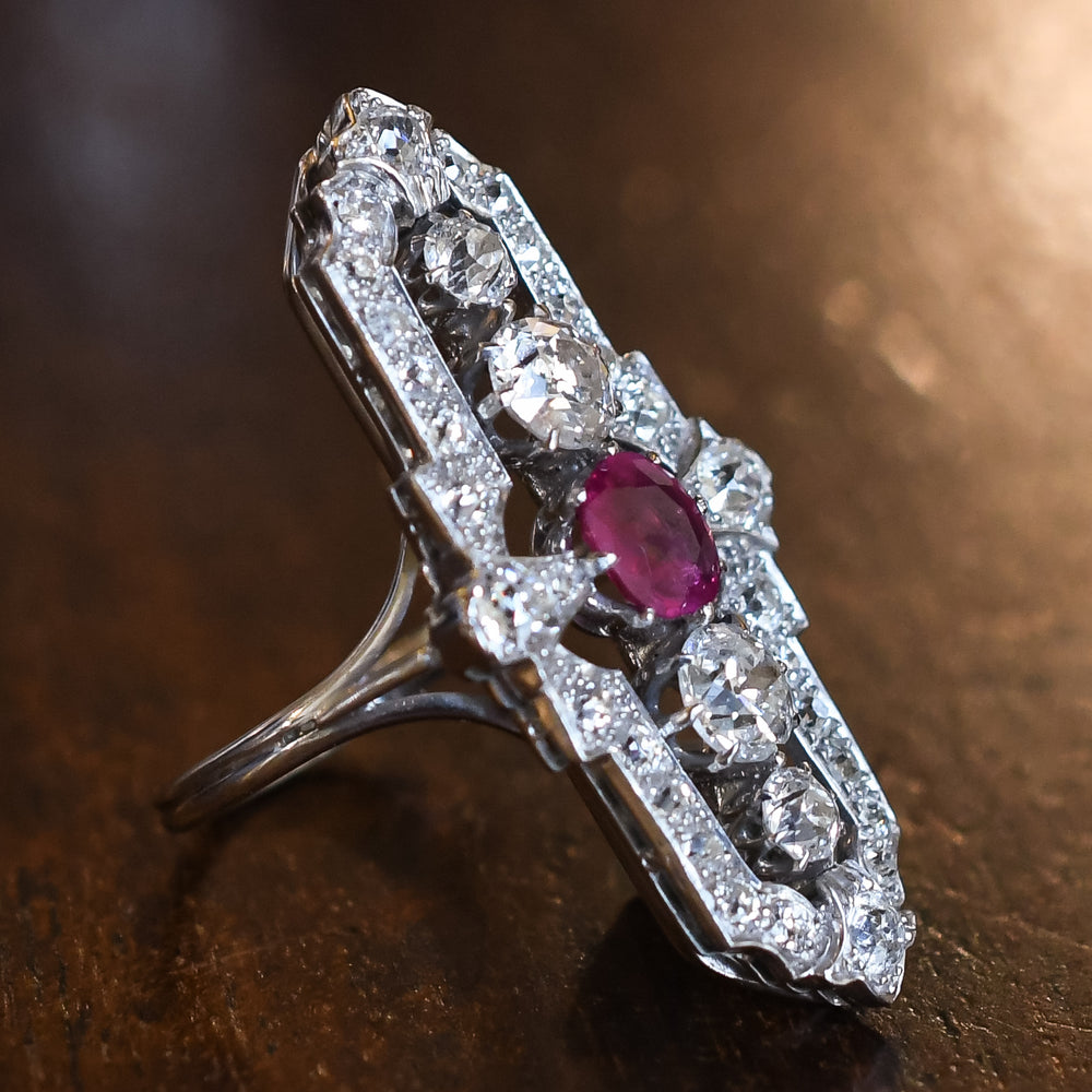 Art Deco Ruby & Diamond Panel Ring