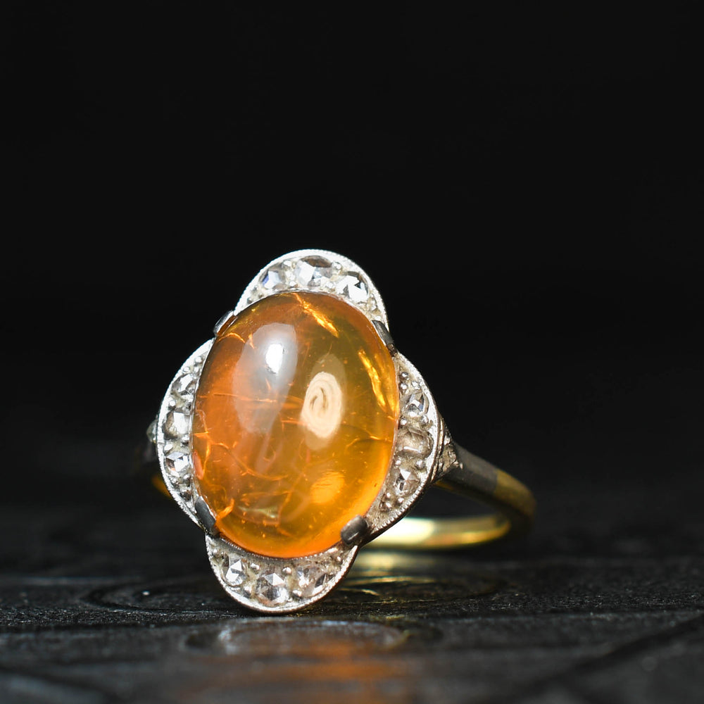 Edwardian Fire Opal & Rose Cut Diamond Ring