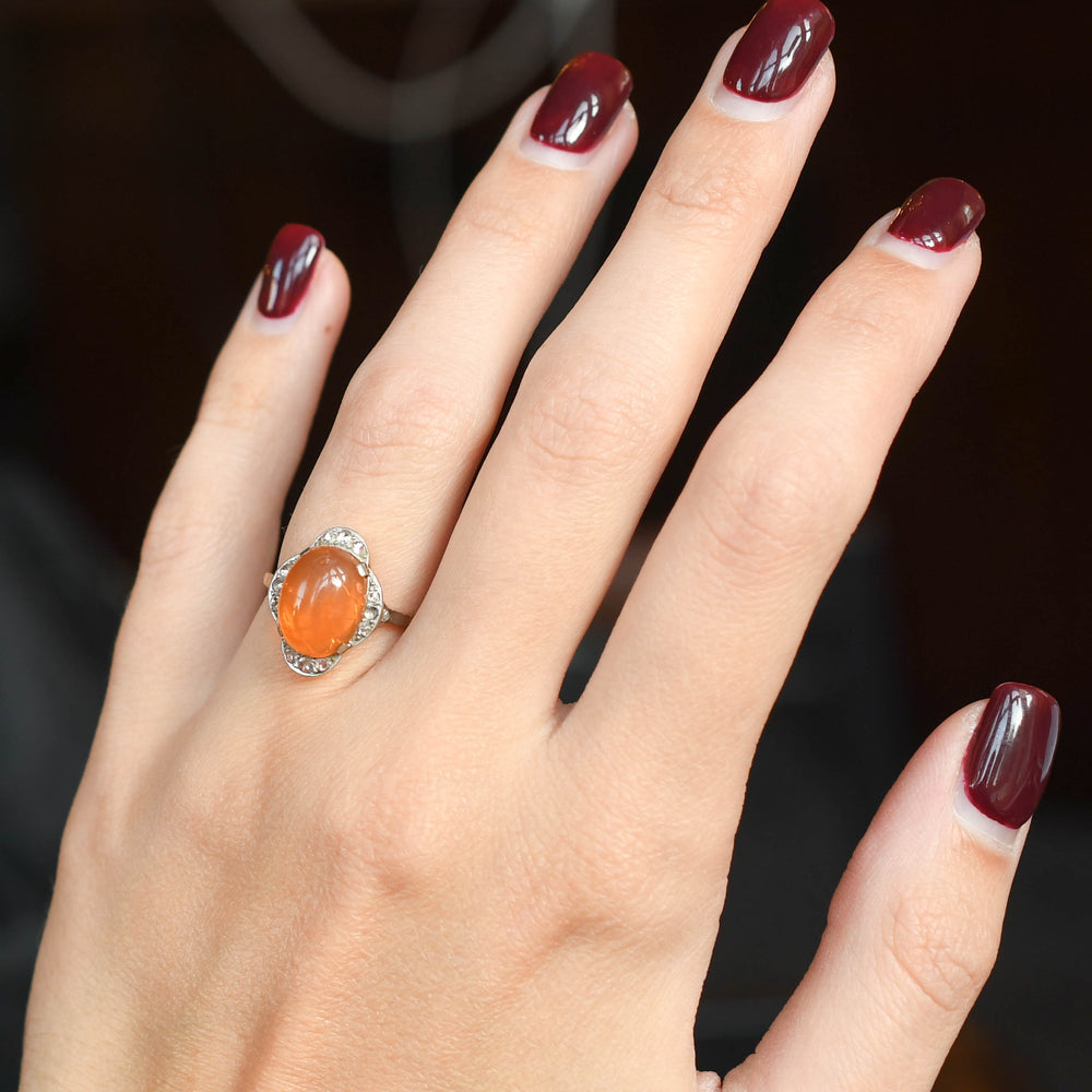 Edwardian Fire Opal & Rose Cut Diamond Ring
