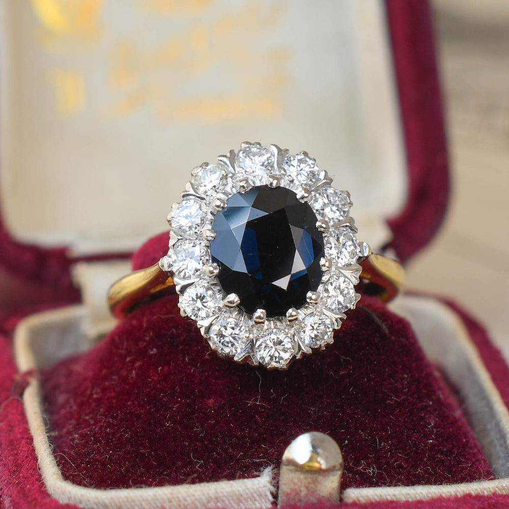 Vintage 2.12ct Sapphire & Diamond Cluster Ring