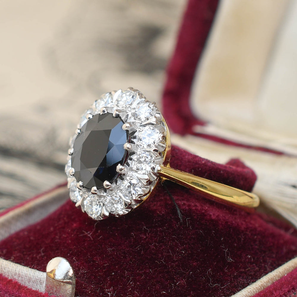 Vintage 2.12ct Sapphire & Diamond Cluster Ring