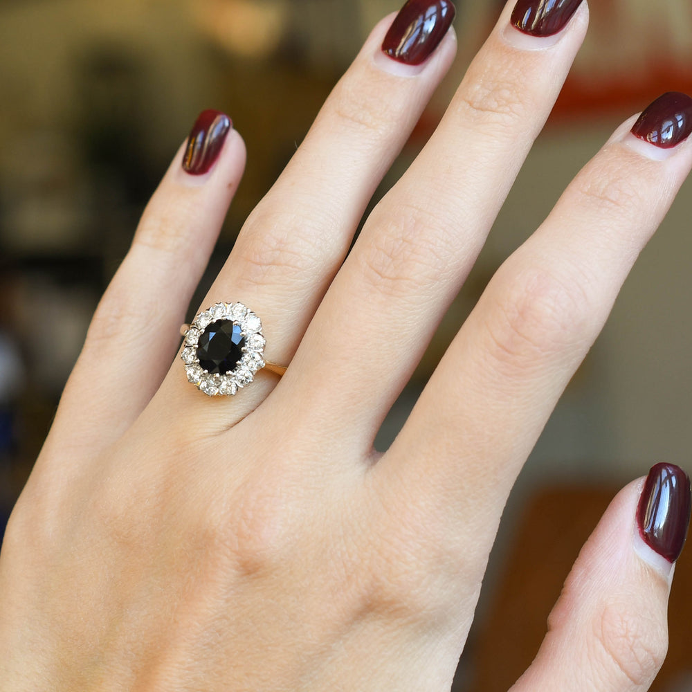 Vintage 2.12ct Sapphire & Diamond Cluster Ring