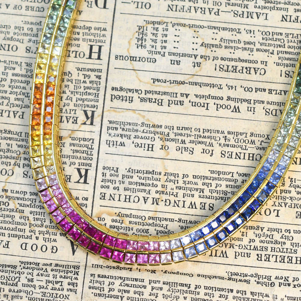 Vintage Rainbow Sapphire 18k Gold Necklace